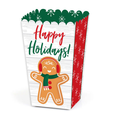 Gingerbread Christmas - Gingerbread Man Holiday Party Favor Popcorn Treat Boxes - Set of 12