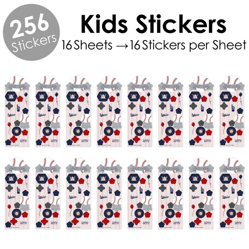 Batter Up - Baseball - Birthday Party Favor Kids Stickers - 16 Sheets - 256 Stickers