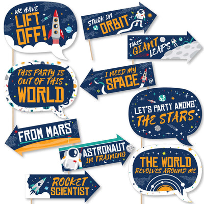Funny Blast Off to Outer Space - 10 Piece Rocket Ship Baby Shower or Birthday Party Photo Booth Props Kit