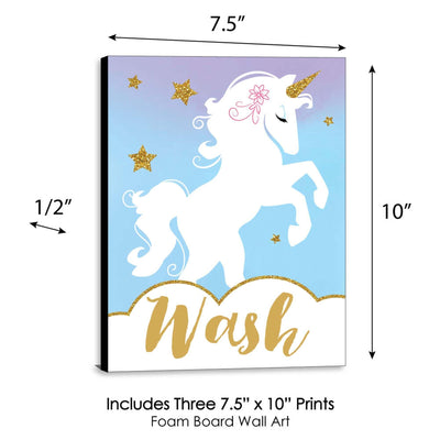 Rainbow Unicorn - Kids Bathroom Rules Wall Art - 7.5 x 10 inches - Set of 3 Signs - Wash, Brush, Flush