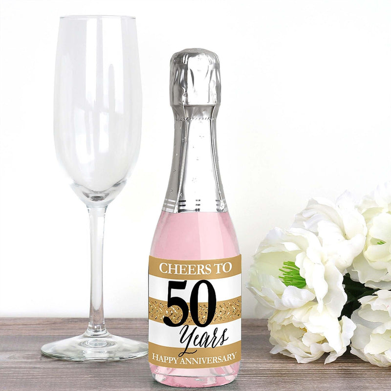 We Still Do - 50th Wedding Anniversary - Mini Wine and Champagne Bottle Label Stickers - Anniversary Party Favor Gift - For Women and Men - Set of 16