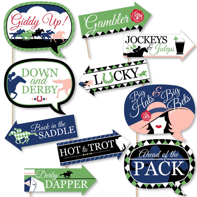 Funny Kentucky Horse Derby - 10 Piece Horse Race Party Photo Booth Props Kit