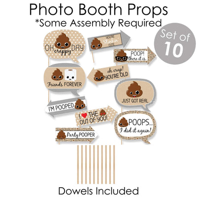 Party 'Til You're Pooped - Banner and Photo Booth Decorations - Poop Emoji Party Supplies Kit - Doterrific Bundle