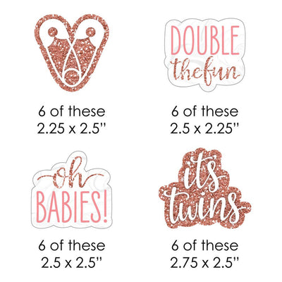 It's Twin Girls - DIY Shaped Pink and Rose Gold Twins Baby Shower Cut-Outs - 24 ct