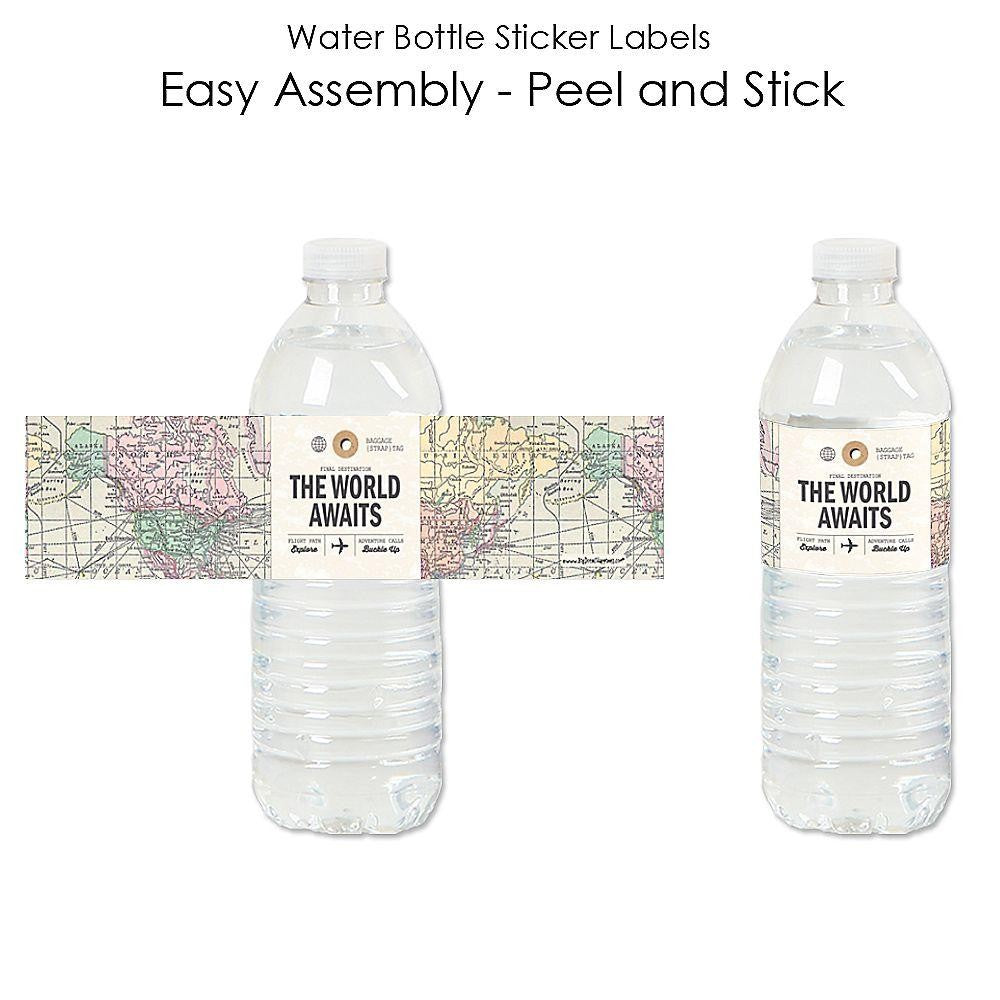 World Awaits - Travel Themed Party Water Bottle Sticker Labels - Set of 20