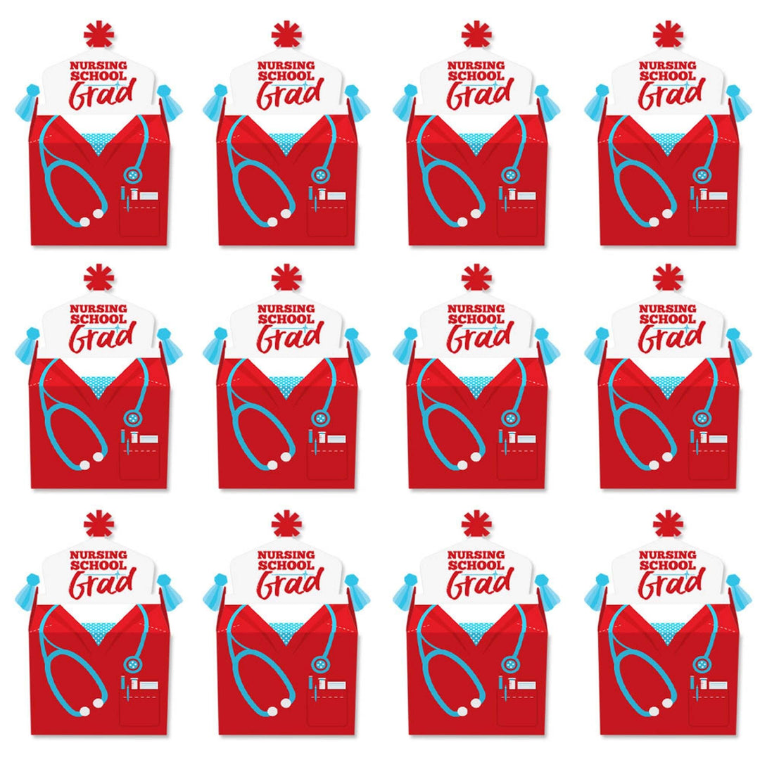 Nurse Graduation - Treat Box Party Favors - Medical Nursing Graduation Party Goodie Gable Boxes - Set of 12