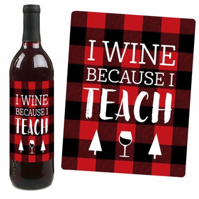 Plaid Teacher Appreciation - Holiday and Christmas Gifts Decorations for Women and Men - Wine Bottle Label Stickers - Set of 4