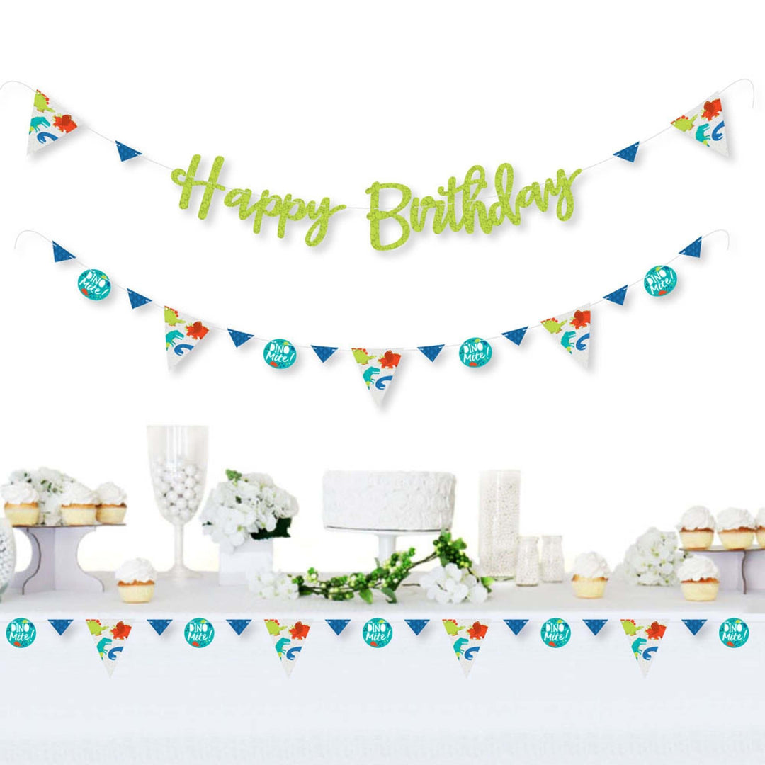 Roar Dinosaur - Dino Mite T-Rex Birthday Party Letter Banner Decoration - 36 Banner Cutouts and Happy Birthday Banner Letters
