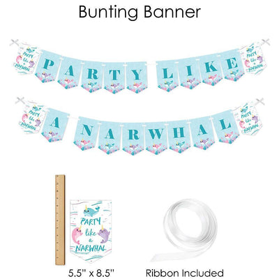 Narwhal Girl - Under The Sea Baby Shower or Birthday Party Supplies - Banner Decoration Kit - Fundle Bundle
