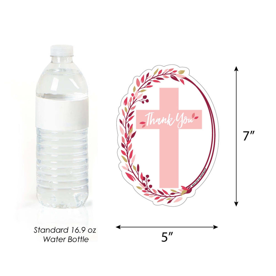 Pink Elegant Cross - Shaped Thank You Cards - Girl Religious Party Thank You Note Cards with Envelopes - Set of 12