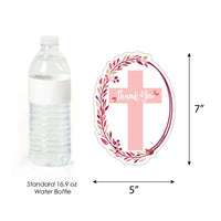 Pink Elegant Cross - Shaped Thank You Cards - Girl Religious Party Thank You Note Cards with Envelopes - Set of 12