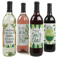 Family Tree Reunion - Family Gathering Party Decorations for Women and Men - Wine Bottle Label Stickers - Set of 4