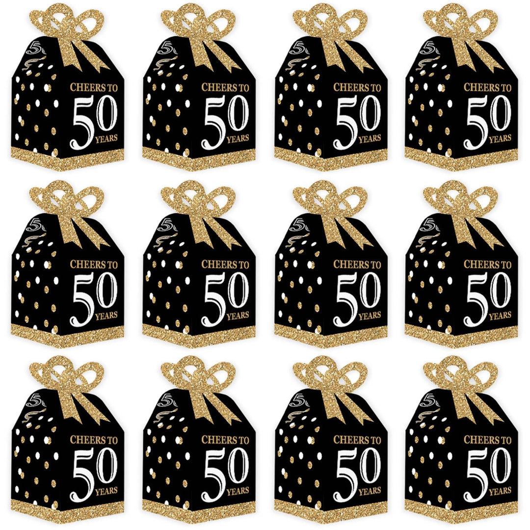Adult 50th Birthday  Square Favor Gift Boxes - Birthday Party Bow Boxes - Set of 12
