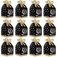 Adult 50th Birthday  Square Favor Gift Boxes - Birthday Party Bow Boxes - Set of 12