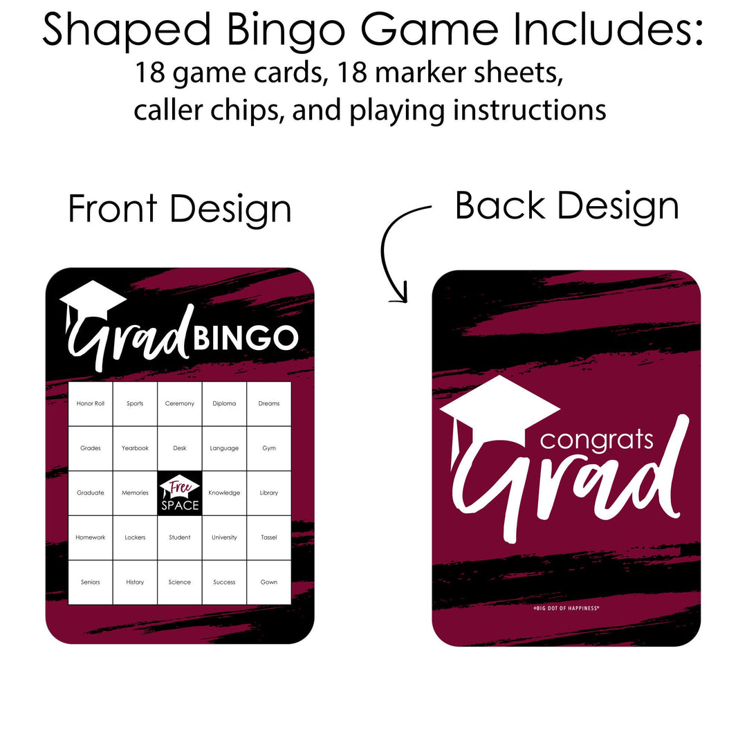 Maroon Grad - Best is Yet to Come - Bingo Cards and Markers - Burgundy Graduation Party Shaped Bingo Game - Set of 18