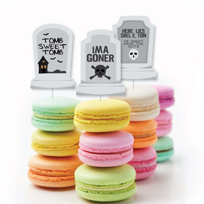 Graveyard Tombstones - Dessert Cupcake Toppers - Halloween Party Clear Treat Picks - Set of 24
