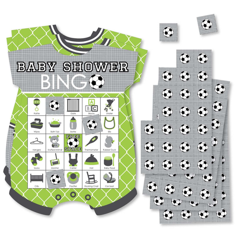 GOAAAL! - Soccer - Picture Bingo Cards and Markers - Baby Shower Shaped Bingo Game - Set of 18