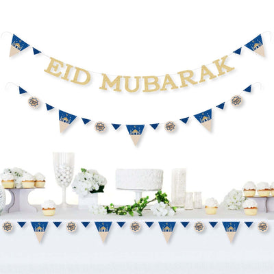 Ramadan - Eid Mubarak Letter Banner Decoration - 36 Banner Cutouts and No-Mess Real Gold Glitter Eid Mubarak Banner Letters