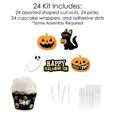 Jack-O'-Lantern Halloween - Cupcake Decorations - Kids Halloween Party Cupcake Wrappers and Treat Picks Kit - Set of 24