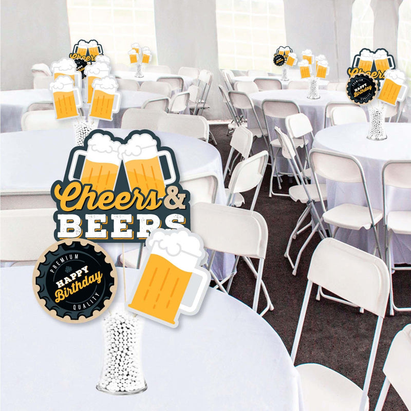 Cheers and Beers Happy Birthday - Birthday Party Centerpiece Sticks - Showstopper Table Toppers - 35 Pieces