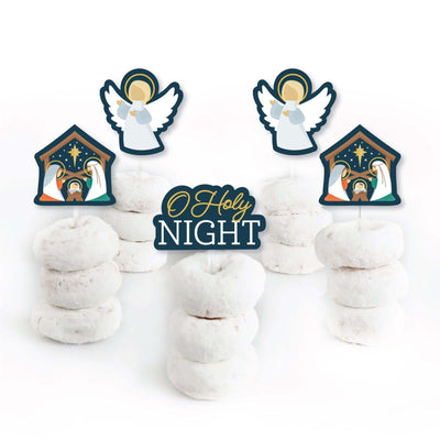 Holy Nativity - Dessert Cupcake Toppers - Manger Scene Religious Christmas Clear Treat Picks - Set of 24