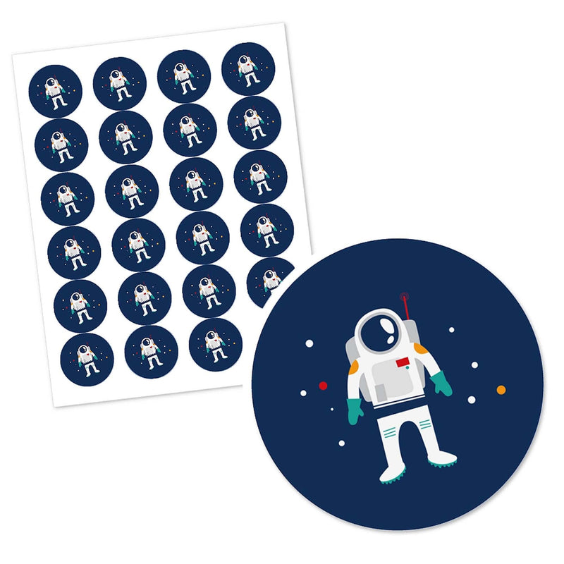 Blast Off to Outer Space - Personalized Rocket Ship Baby Shower or Birthday Party Circle Sticker Labels - 24 ct