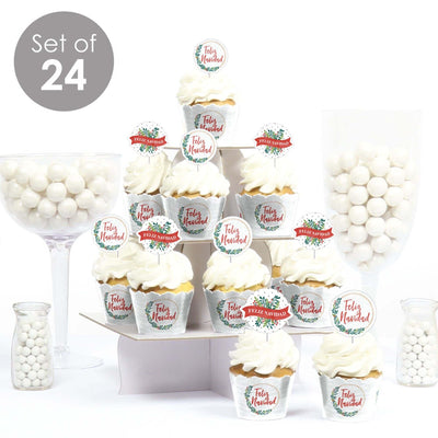 Feliz Navidad - Cupcake Decoration - Holiday and Spanish Christmas Party Cupcake Wrappers and Treat Picks Kit - Set of 24