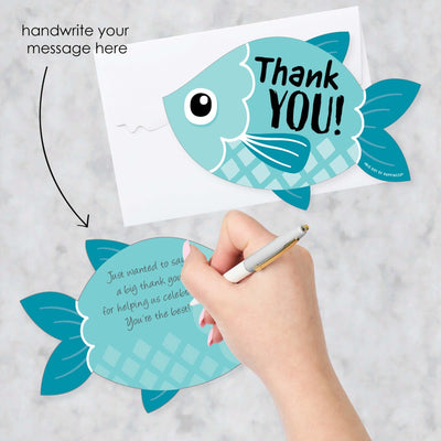 Let's Go Fishing - Shaped Thank You Cards - Fish Themed Party or Birthday Party Thank You Note Cards with Envelopes - Set of 12