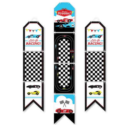 Let's Go Racing - Racecar - Hanging Vertical Paper Door Banners - Race Car Birthday Party or Baby Shower Wall Decoration Kit - Indoor Door Decor