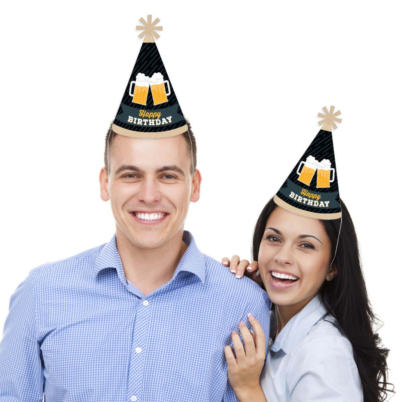 Cheers and Beers Happy Birthday - Cone Happy Birthday Party Hats for Adults - Set of 8 (Standard Size)