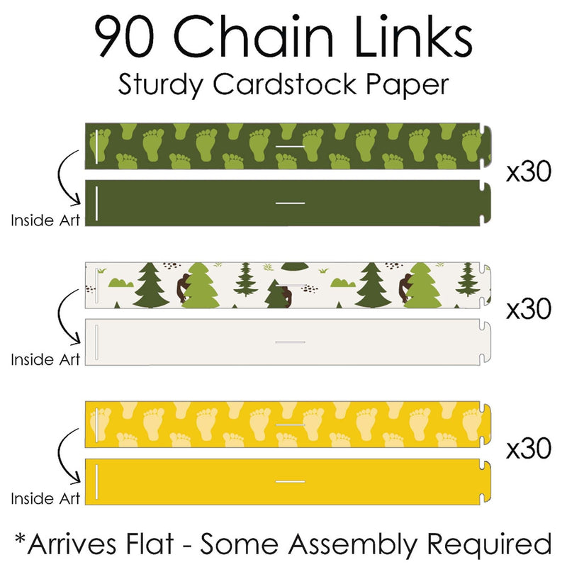 Sasquatch Crossing - 90 Chain Links and 30 Paper Tassels Decoration Kit - Bigfoot Party or Birthday Party Paper Chains Garland - 21 feet