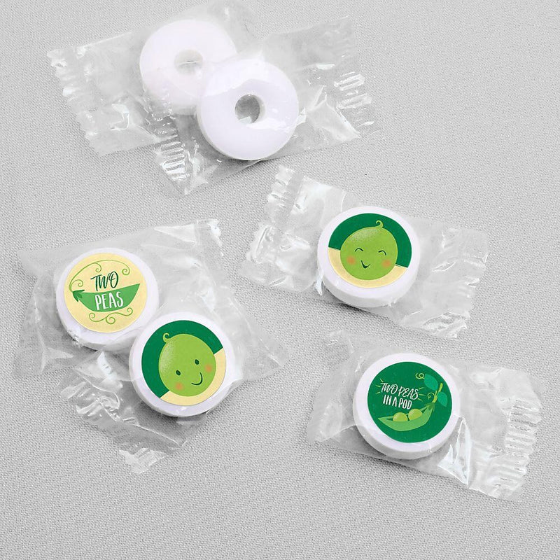 Double the Fun - Twins Two Peas In A Pod - Baby Shower or First Birthday Party Round Candy Sticker Favors - Labels Fit Hershey&