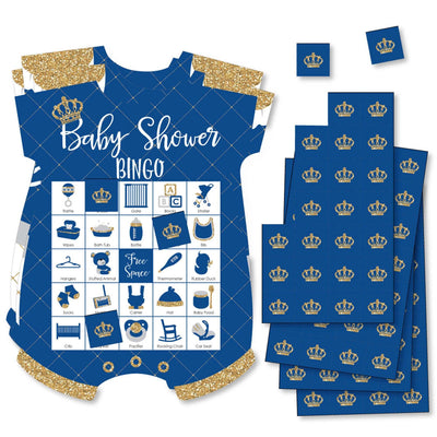 Royal Prince Charming - Picture Bingo Cards and Markers - Baby Shower Shaped Bingo Game - Set of 18