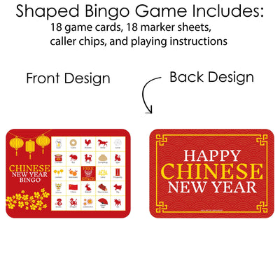 Chinese New Year - Bingo Cards and Markers - Lunar New Year Party Bingo Game - Set of 18