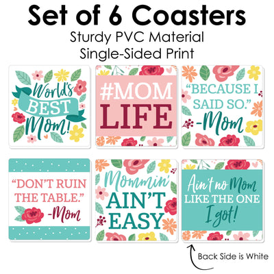 Colorful Floral Happy Mother's Day - Funny We Love Mom Party Decorations - Drink Coasters - Set of 6