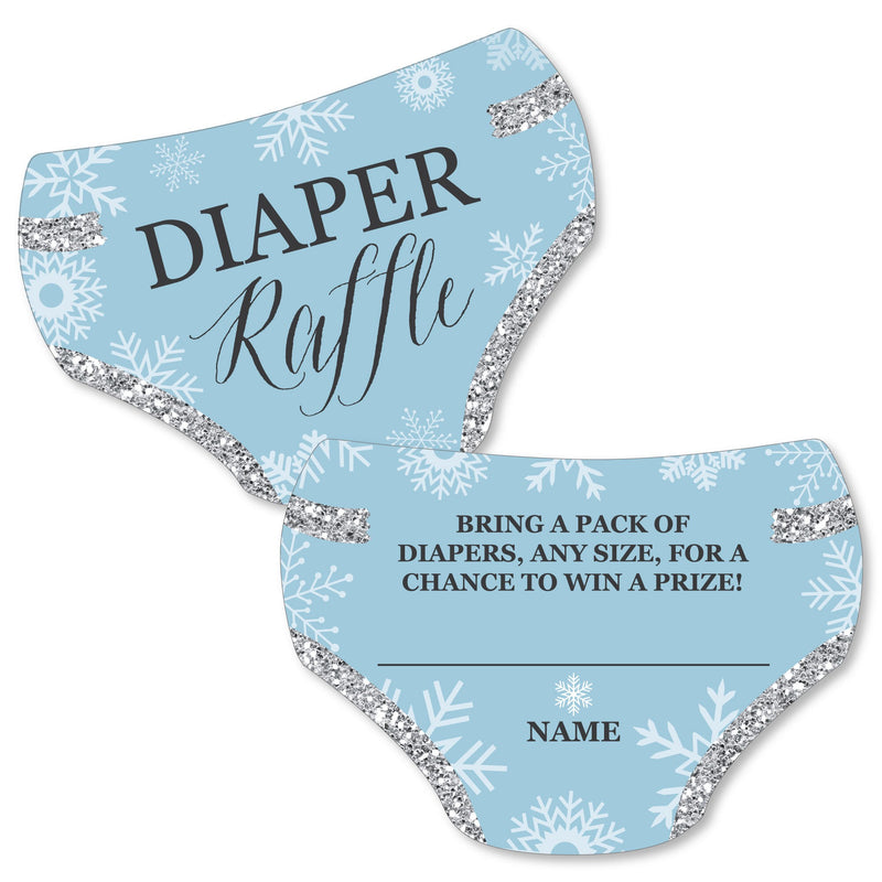 Winter Wonderland - Diaper Shaped Raffle Ticket Inserts - Snowflake Holiday Baby Shower Activities - Diaper Raffle Game - Set of 24