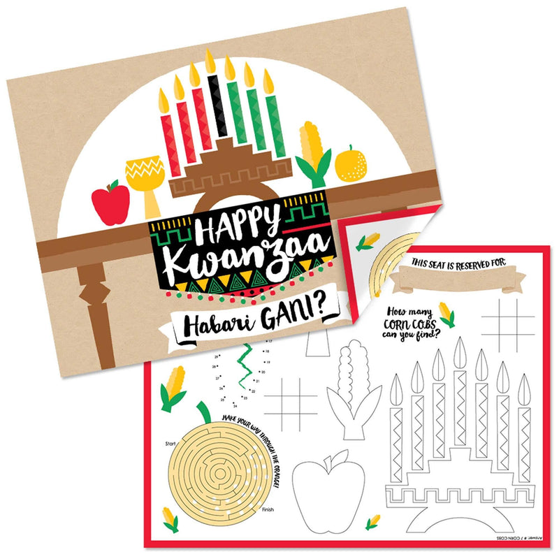 Happy Kwanzaa - Paper African Heritage Holiday Coloring Sheets - Activity Placemats - Set of 16