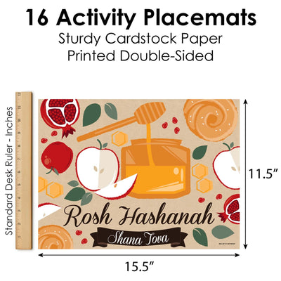 Rosh Hashanah - Paper Jewish New Year Coloring Sheets - Activity Placemats - Set of 16