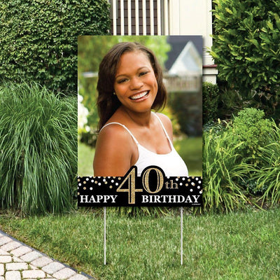 Adult 40th Birthday - Gold - Photo Yard Sign - Birthday Party Decorations