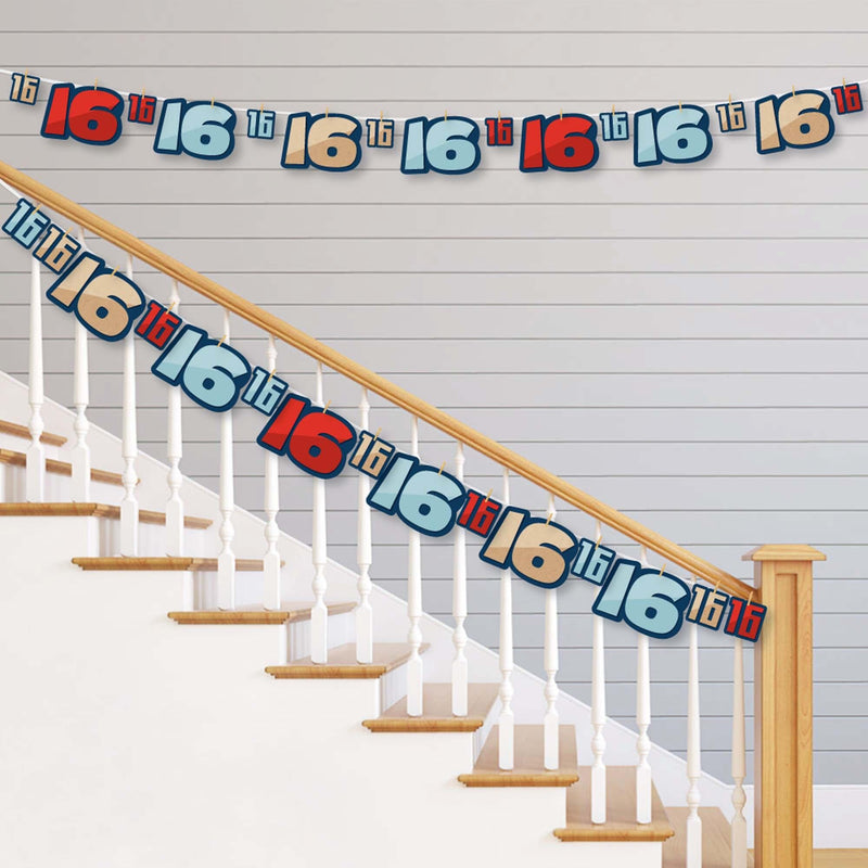 Boy 16th Birthday - Sweet Sixteen Birthday Party DIY Decorations - Clothespin Garland Banner - 44 Pieces
