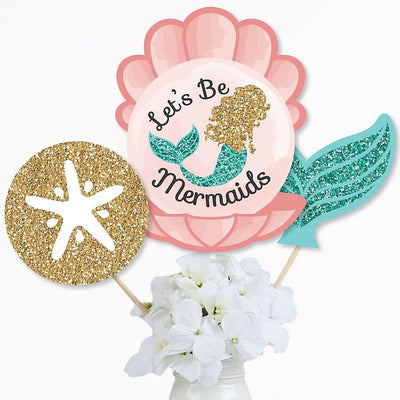 Let's Be Mermaids - Baby Shower or Birthday Party Centerpiece Sticks - Table Toppers - Set of 15