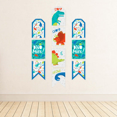 Roar Dinosaur - Hanging Vertical Paper Door Banners - Dino Mite Trex Baby Shower or Birthday Party Wall Decoration Kit - Indoor Door Decor