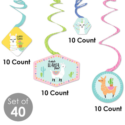 Whole Llama Fun - Llama Fiesta Baby Shower or Birthday Party Hanging Decor - Party Decoration Swirls - Set of 40