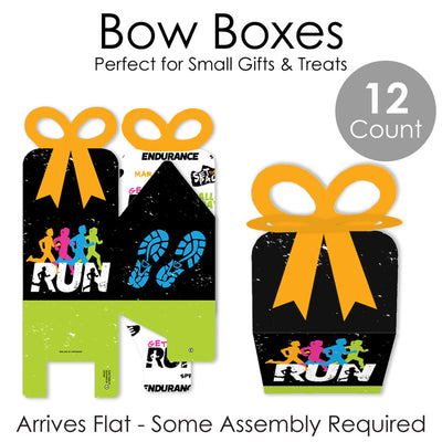 Set The Pace - Running - Square Favor Gift Boxes - Track, Cross Country or Marathon Party Bow Boxes - Set of 12