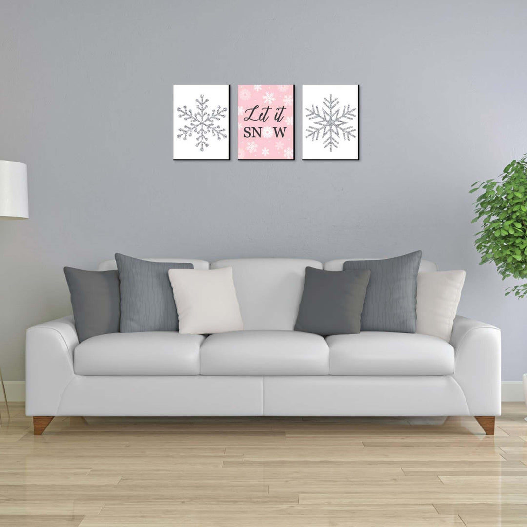 Pink Winter Wonderland - Christmas Wall Art and Holiday Decorations - 7.5 x 10 inches - Set of 3 Prints