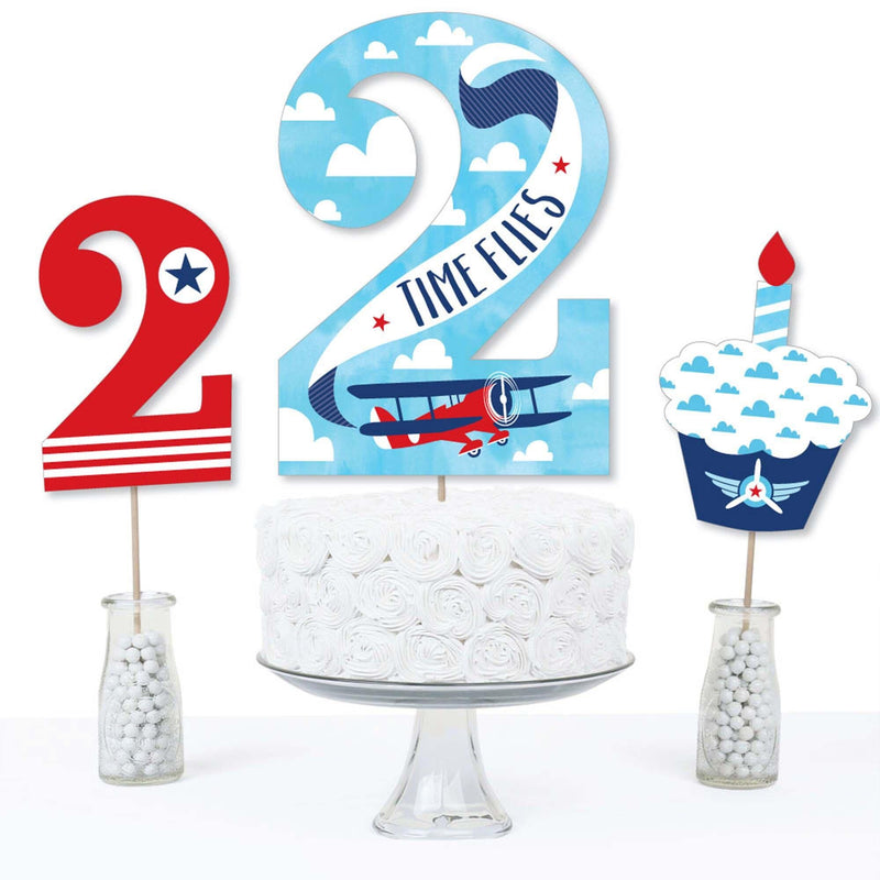 2nd Birthday Taking Flight - Airplane - Vintage Plane Second Birthday Party Centerpiece Sticks - Table Toppers - Set of 15