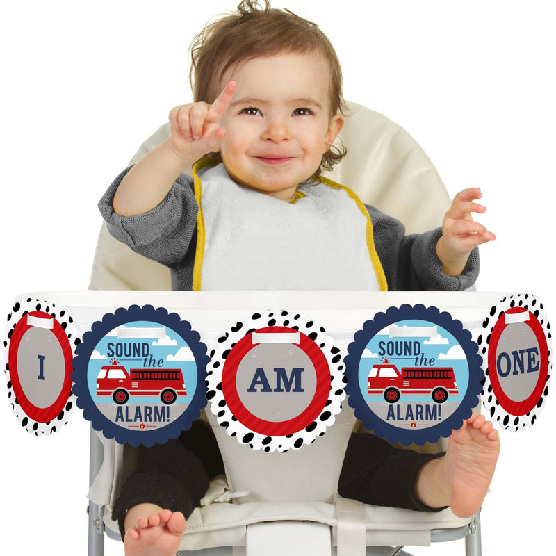 Fired Up Fire Truck 1st Birthday - I am One - First Birthday High Chair Banner
