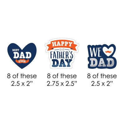 Happy Father's Day - Paper Straw Decor - We Love Dad Party Striped Decorative Straws - Set of 24
