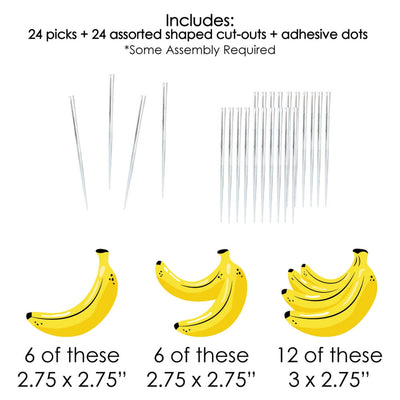 Let's Go Bananas - Dessert Cupcake Toppers - Tropical Party Clear Treat Picks - Set of 24