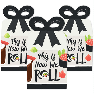 Let's Roll - Sushi - Square Favor Gift Boxes - Japanese Party Bow Boxes - Set of 12